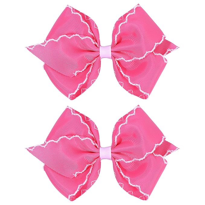 OAOLEER 5” 2PCS Hair Bows for Girls, Pink Grosgrain Ribbon Bows Hair Alligator Clips Hair Accessories for Girls Infants Toddlers Kids Teens Children (Pink)
