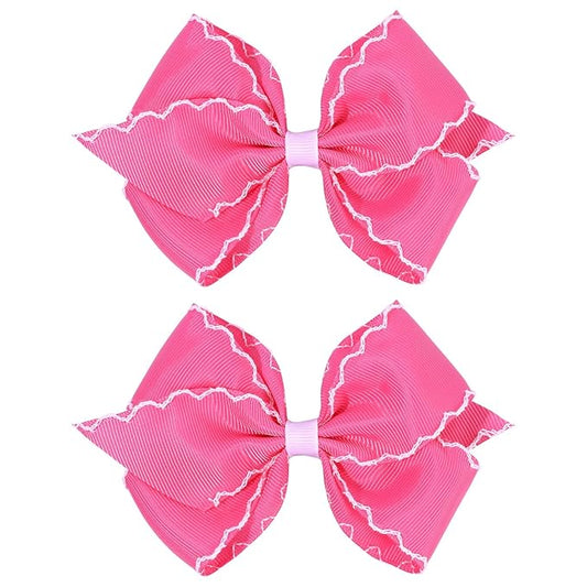 OAOLEER 5” 2PCS Hair Bows for Girls, Pink Grosgrain Ribbon Bows Hair Alligator Clips Hair Accessories for Girls Infants Toddlers Kids Teens Children (Pink)