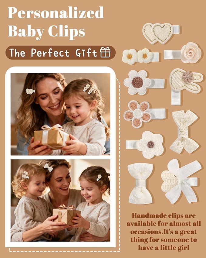 Jollybows 20Pcs Baby Bow Clips Toddler Hair Clips Baby Girl Hair Clips Fully Covered Barrettes Bows, Hearts, Flowers, Bunnies Clips for Hair Accessories for Babies and Kids