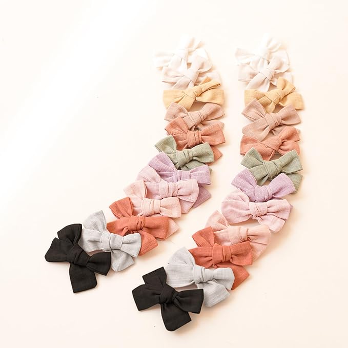 Niceye Baby Hair Clips - 24 Pcs Fully Lined Hair Bow Clips for Fine Hair Cotton Tiny Hair Barrettes for Infants, Toddlers, and Little Girls