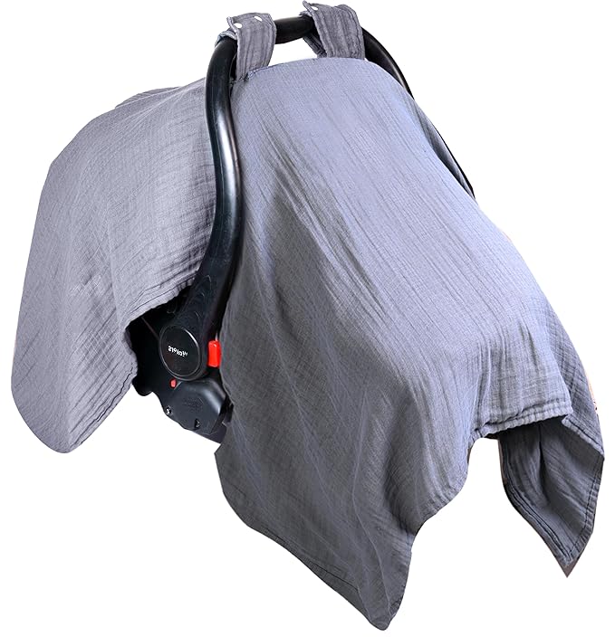 EDEN BLISS Muslin Baby Car Seat Cover– 100% Cotton – 120x120cm Infant – Lightweight Infant Canopy, Universal Fit Baby Carrier Cover & Nursing Privacy Cover