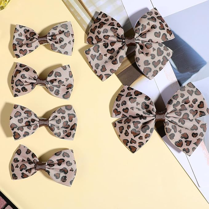 Qianyu 6 Pcs Leopard Bowknot Hair Bow Clips with Metal Slides Aesthetic Cheetah Print Costume Accessories Vintage Bowknot Spring Snap Hair Clips for Long Hair for Women Girls Teens