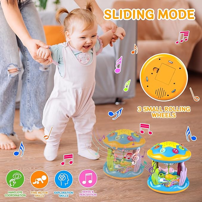 Baby Toys 6 to 12 Months, 4 in 1 Musical Rotating Projector, Tummy Time Light Up Infant Toys For 6-9 12-18 Months, Learning Toy Birthday Gifts for Baby Toddlers 1 2 3 Years old Boys & Girls