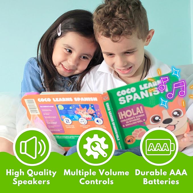 Coco Learns Spanish Vol. 3 — Interactive Sound Board Book for Toddlers 1-3, Bilingual English & Spanish Songs & Music, Talking Musical Book, Musical Toy Gift for Babies & Kids