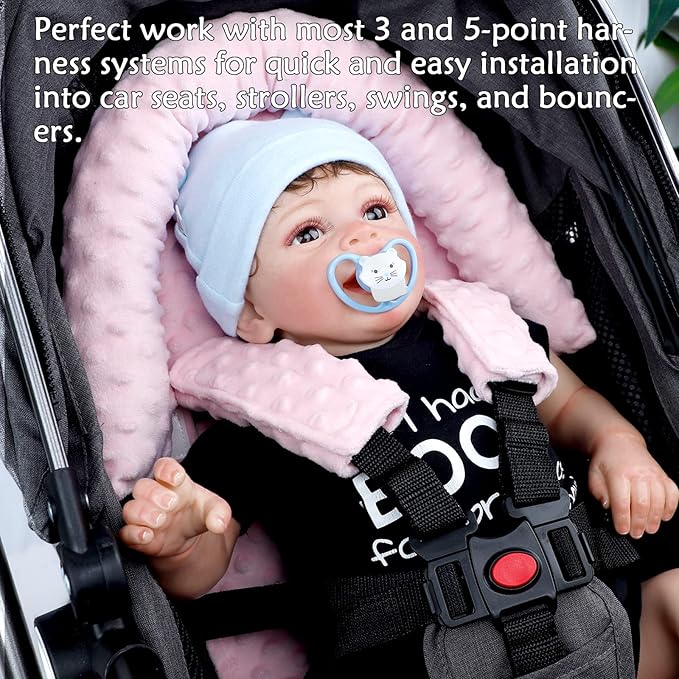 Pea Pod Car Seat Head Support Infant Baby Carseat Head Support & Strap Covers for Newborns Ultra Soft Minky Dotted Fabric Infant Car Seat Insert Perfect for Baby Carseats, Strollers, and Bouncers