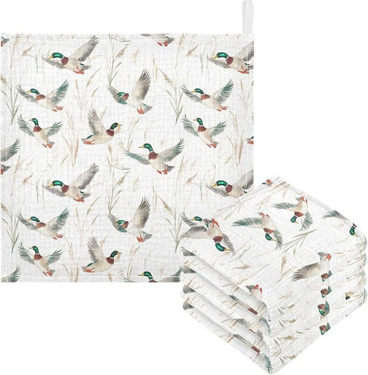 Newborn Face Towel Mallard Ducks Soft Cotton Baby Washcloths 11.8 x 11.8 Inch Infants Girls Boys Muslin Burp Cloths 5 Pack