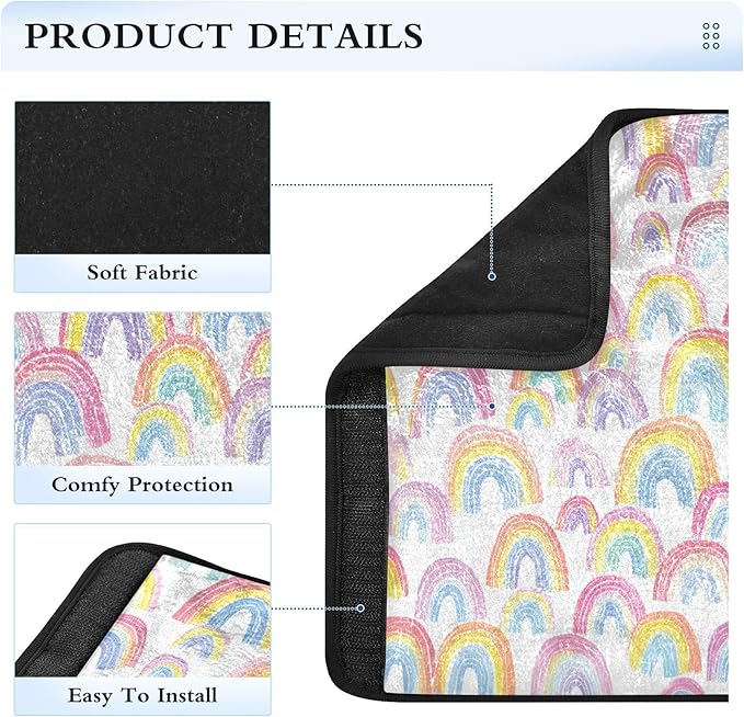 2 Pack Seatbelt Covers Seat Belt Cover Pad for Adults Boys Girls Car Seat Strap Covers Pads Cushion Universal Shoulder Strap Pad Protector for Backpack Camera Bag 10x7.7Inch Gradient Cute Rainbows