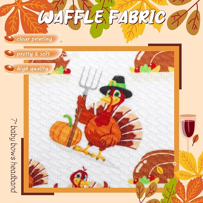 Thanksgiving Fall Baby Girl Bows Turkey Printed Headbands for Baby Girls Handmade Pumpkin Knotted Bows Baby Head Wraps Autumn Holiday Gifts