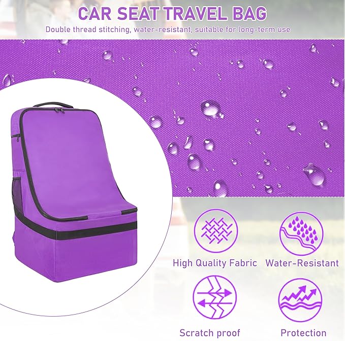 IBVIVIC Padded Car Seat Travel Bag for Airplane, Heavy Duty Car Seat Bag for Air Travel Gate Check Carseat Carrier Bag with Shoulder Strap, Fits Most Baby & Infant Car Seats (Purple)