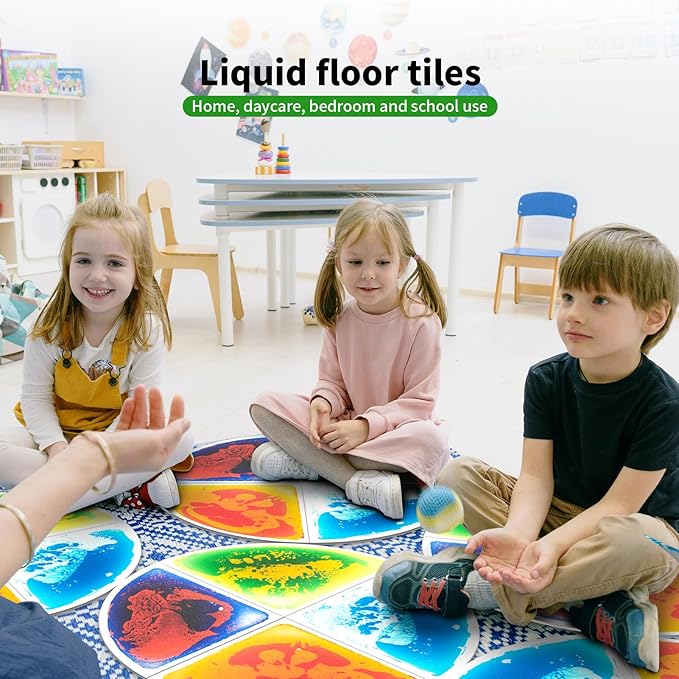 LONGKING 4-Sheet Liquid Sector Sensory Tiles, Colorful Floor Tile for Play Centers, Playroom, Lava Tiles, Radius 13"