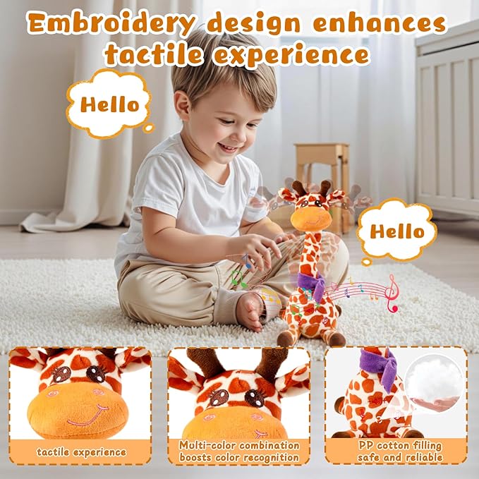 JISONCASE Talking Dancing Giraffe Baby Toy, Adjustable Volume Tummy Time Toy Repeating What You Say, Singing Mimicking Recording Sensory Education for Toddlers Boy Girls
