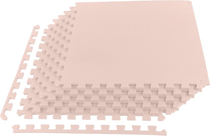Foam Floor Tiles - 24sqft Soft Nontoxic Baby Play Mat - Interlocking Puzzle Mat for Baby, Kids Playroom, or Home Gym Flooring by Stalwart (Light Pink)