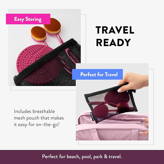 Mothercould Premium Sunscreen Brush Set Kids & Baby Sunblock Applicator with Metal Handles, Travel Bag, 2 Brushes, 2 Caps, & Cleaning Mat Mess-Free Sun Care (2 Pack) (Pink)