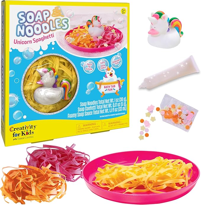 Creativity for Kids Soap Noodles Unicorn Spaghetti Bath Set | Mix, Layer & Play with Rainbow Soap Noodles, Confetti & Foamy Soap Sauce | Sensory Bath Toys & Unicorn Crafts for Girls (Ages 3+)