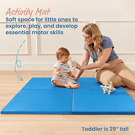 ECR4Kids SoftZone Play Patch Activity Mat Squares, Modular Playmat, French Blue, 4-Pack
