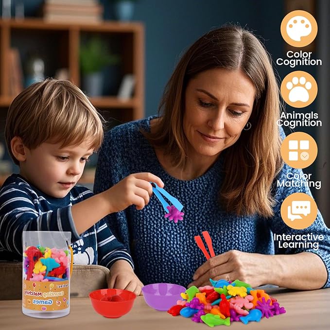 AMOR PRESENT Counting Animals for Toddlers 64 PCS Ocean Animal Matching Game Montessori Educational Color Sorting Toys
