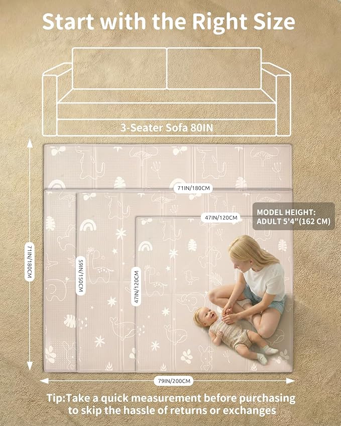 Joypony Baby Play Mat, 50 x 50 Inch Foldable Play Mats for Babies and Toddlers, Waterproof & Anti-Slip Portable Baby Floor Mat for Playpen with Travel Bag