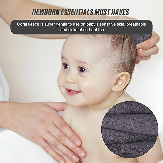 Sunny zzzZZ Ultra Soft 24 Pack Baby Washcloths - 10x10 Inches - Coral Fleece Extra Absorbent Wash Clothes for Babies, Infants and Toddlers - Sensitive Skin and Newborn - Ideal Baby - Dark Grey