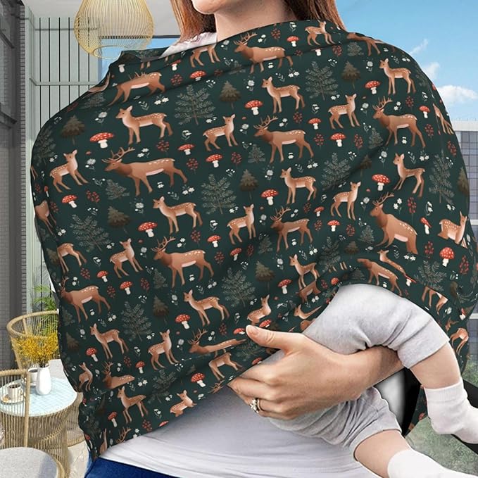 Deers Forest Mushroom Baby Car Seat Covers Carseat Canopy Soft Infant Stroller Cover Nursing Breastfeeding Covers for Girls Boys Newborn