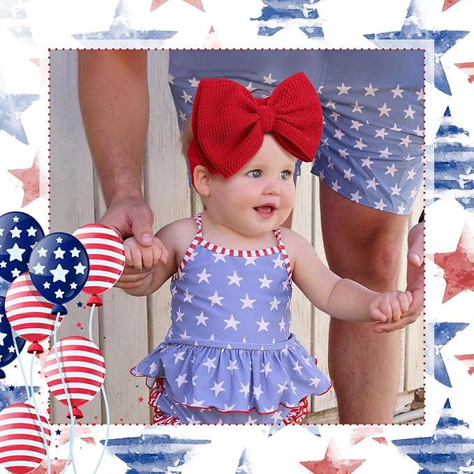 YanJie Baby Headband 4th of July Handmade Stretchy Bows Hairbands Accessories for Girls Infants Toddlers - 2 PCS Set