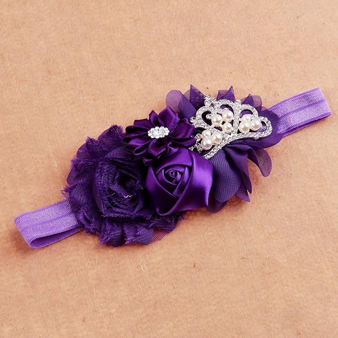 Nishine Christening Headband Fabric Flower Headband Tiara Stretchy Elastic in Pairs (Purple/Lilac)
