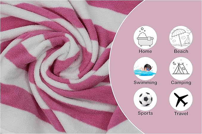 ORIGINAL KIDS Hand Towels - Set of 6 Cabana Stripe 100% Cotton Yarn Dyed Terry Hand Towels - Super Soft Quick Dry Easy Care Absorbent Towels for Bathroom Kitchen Toddlers Children - 16x27 - Pink White
