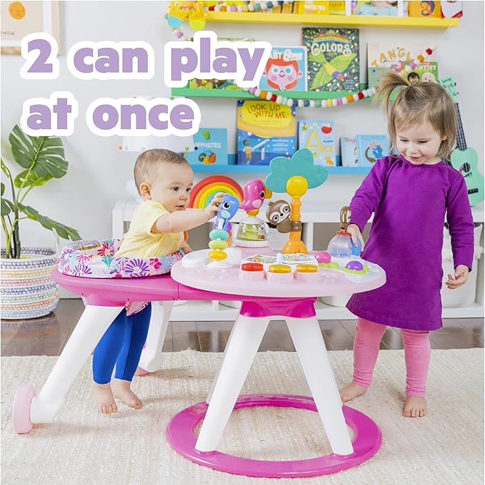 Bright Starts Around We Go 2-in-1 Baby Walker, Discovery Activity Center and Table, Tropic Coral, Ages 6 Months+