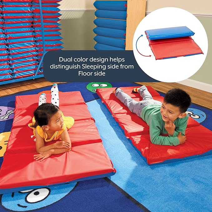 Children's Factory Nap Mats, 2 inch Thick Toddler Sleeping Mats for Preschools and Daycares, Comfortable and Soft 4 Section Folding Nap Pad
