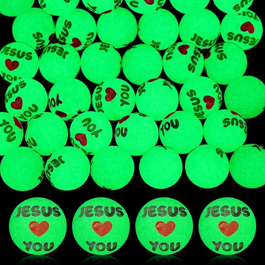 Seenelling 24 Pcs Christian Glow in the Dark Bouncy Balls Easter Jesus Bible Verse Rubber High Bouncing Balls Christian Party Favor Religious Classroom Gifts (Jesus,Green)
