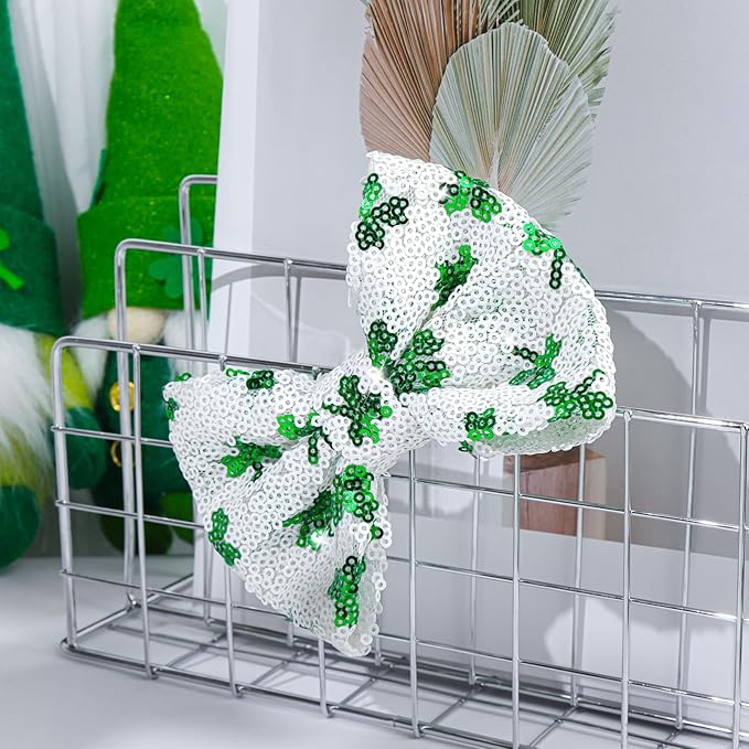 St.Patrick's Day 5 Inch Sequins Bow Hair Clips Clover Glitter Bow Green HairPins Alligator Barrettes Large Hair Bows Costume Hair Accessories for Girls Children Kids