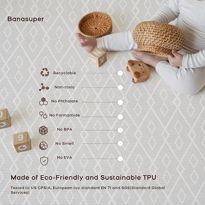 Reversible Baby Play Mat 78" x 55", Extra Large Foam Crawling Mat for Infants & Toddlers, Thick TPU Surface, Waterproof Floor Mat, Stylish Luxury Design for Living Room & Playroom (Floral & Beige)