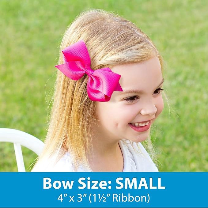 Wee Ones Girls' 6 Piece Set of Bows, Solid Grosgrain Variety Pack on a WeeStay No-Slip Hair Clip, Small, Red, Orange, Yellow, Navy, Green, Purple