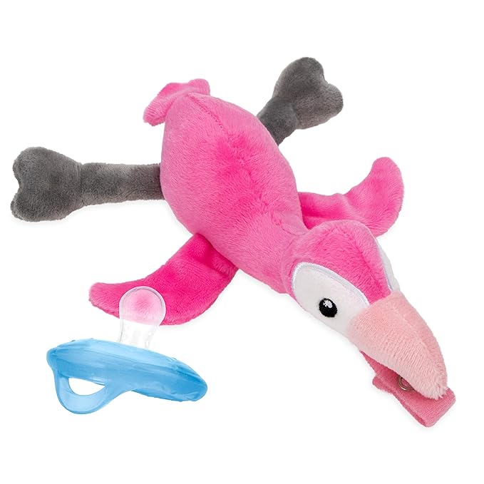 Nuby Calming Natural Flex Snuggleez Pacifier with Plush Combo Set for Cuddling with Comfort, Flamingo