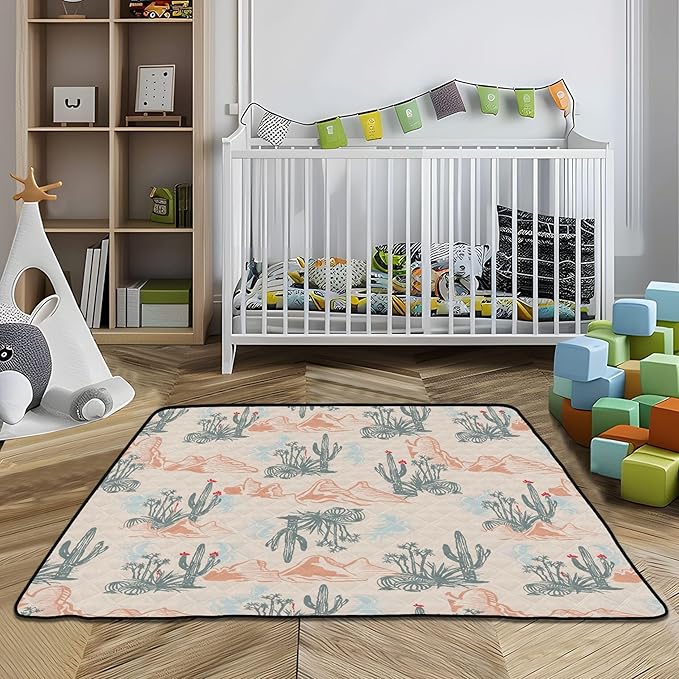 Western Desert Cactus Baby Play Mat Infant Foldable Playmat Crawling Mat 50x50 Playpen Mat