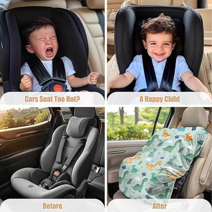 XYZCANDO Dinosaurs Print Car Seat Cover Girl Newborn Cartoon Car Seat Sun Protection Easy to Install Car Seat Sun Cover for Baby Elastic Car Seat Covers for Babies Car Accessories Gift for Friends