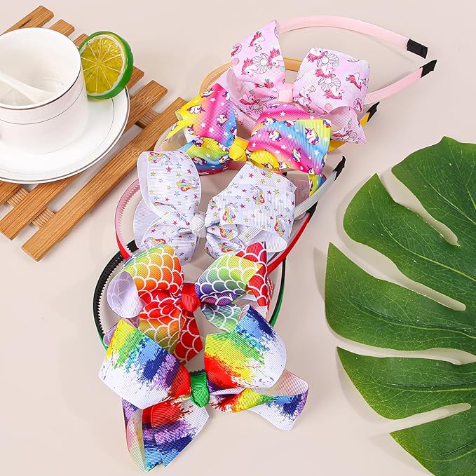 10pcs Unicorn Hair Bows Headbands Pineapple Mermaid Print Headband Girls Princess Hairbands for Children Kids