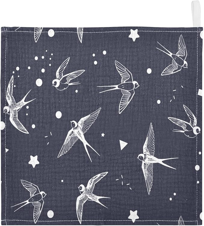 vvfelixl Baby Muslin Washcloths Swallow Bird Baby Burp Cloths Cotton Baby Face Towel for Newborn Infants Boys Girls Soft and Absorbent 11.8 X 11.8 in, 3 Pack