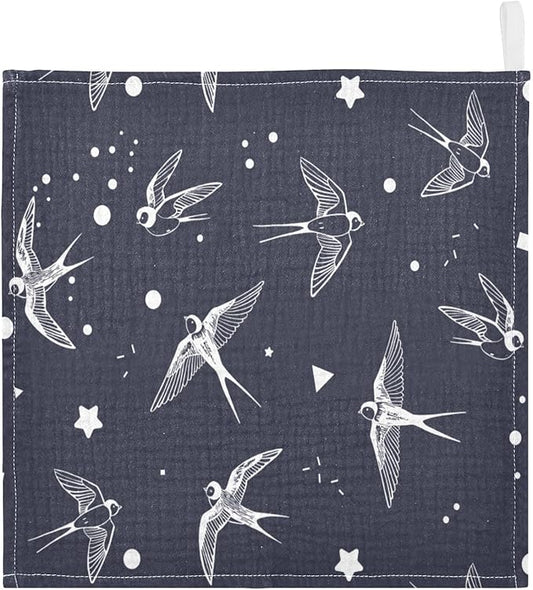 vvfelixl Baby Muslin Washcloths Swallow Bird Baby Burp Cloths Cotton Baby Face Towel for Newborn Infants Boys Girls Soft and Absorbent 11.8 X 11.8 in, 3 Pack