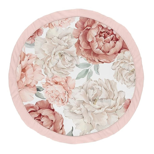 Sweet Jojo Designs Blush Pink Boho Shabby Chic Floral Girl Baby Play Mat Tummy Time Activity Infant Playmat for Playpen Tent Teepee Floor Off White Bohemian Vintage Garden Watercolor Flower Elegant
