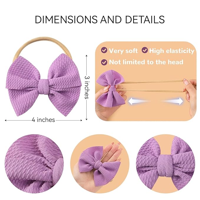 yoyokid Hairband, 20 PCS Baby Girls Nylon Headbands Super Soft Baby Hair bands with Bows Elastic Hair Accessories for Newborn Infant Toddler
