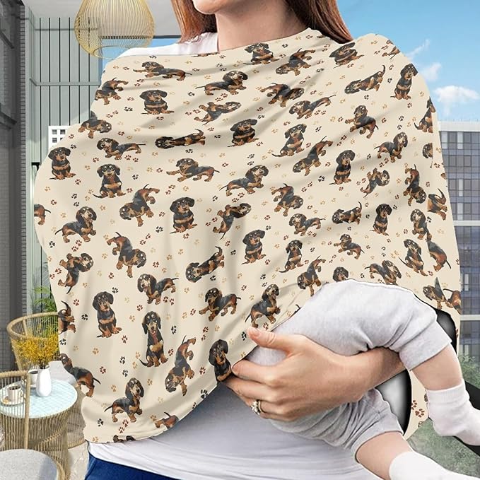 AFPANQZ Cartoon Dachshund Nursing Cover Breastfeeding Scarf Baby Car Seat Covers Infant Stroller Cover for Girls and Boy Outdoor Walking Traveling Carseat Canopy
