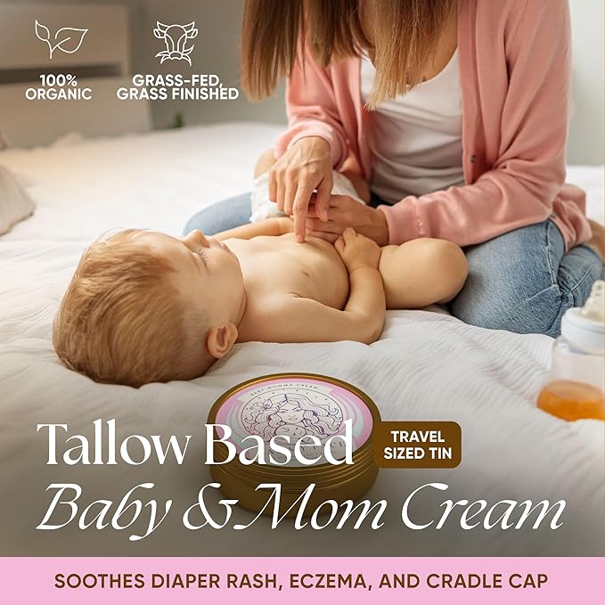Eat My Face Baby & Mom Beef Tallow Cream – Gentle Enough for Newborns, Powerful Enough for Mom | Grass Fed, Organic | Soothes Eczema, Diaper Rash & Stretch Marks, 4 oz