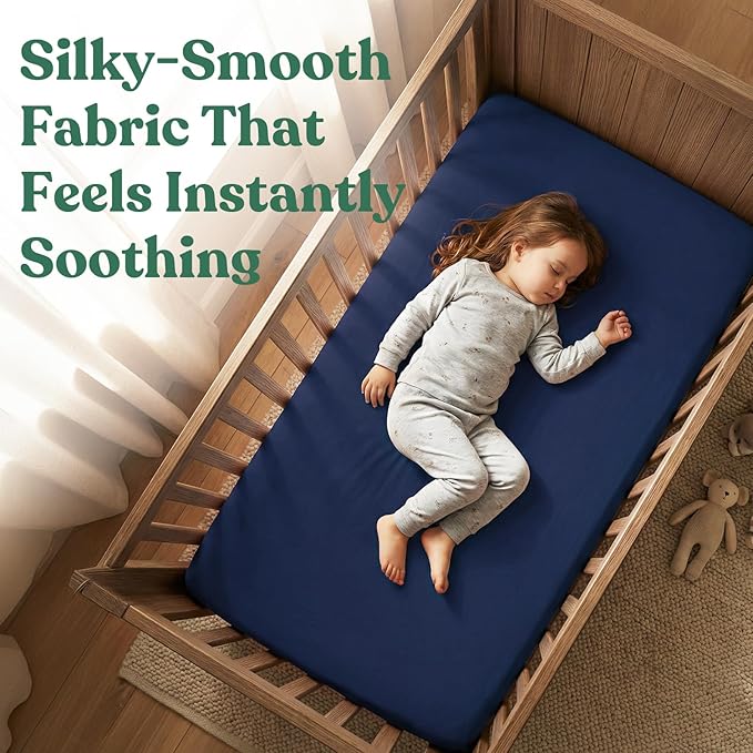 Comfort Crib Sheets for Boys: Soft Fitted Crib Sheet That Stays Put, Universal Fit for 28x52 Crib Mattresses, Hypoallergenic with a Calming Effect, 2-Pack (Navy & Grey)