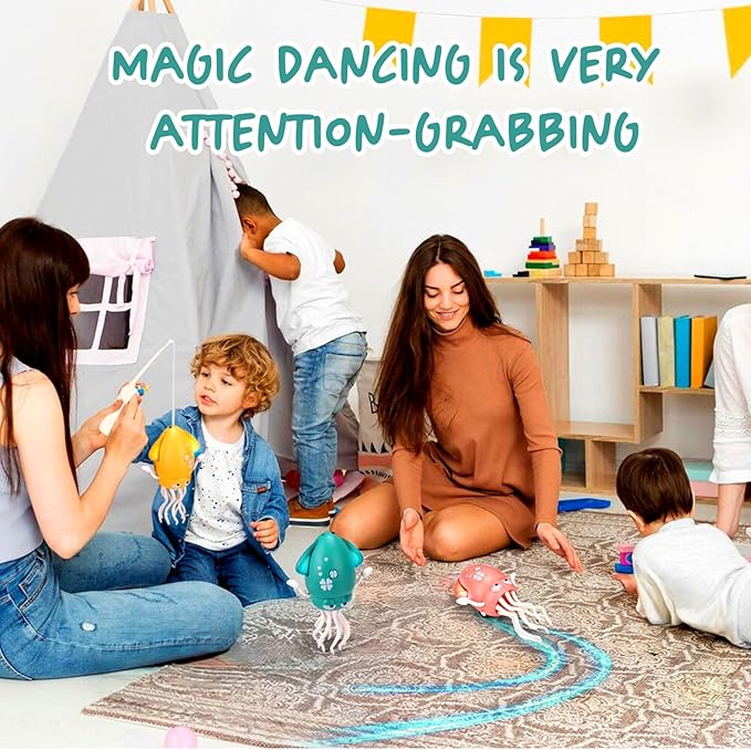 Palksky Dancing Squid Baby Toy in Tummy Time,Magic Electric Octopus Automatic Obstacle Avoidance Toy with Light & Music,Crawling Toys for Learning to Walk,Green