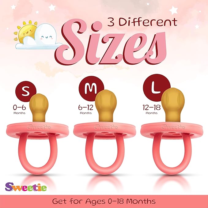 SWEETIE Rubber Pacifier Natural Rubber Pacifier Rounded Pink Large 12-18 Month
