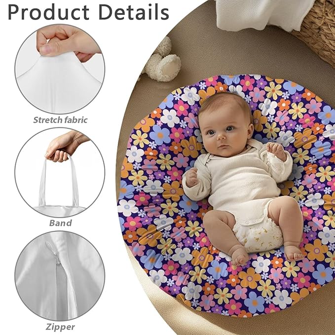 Cartoon Colorful Hippie Newborn Lounger Cover Removable Soft Slipcover for Newborn Baby Padded Lounger Infant Floor Seat Cover for Boys Girls Baby Essentials