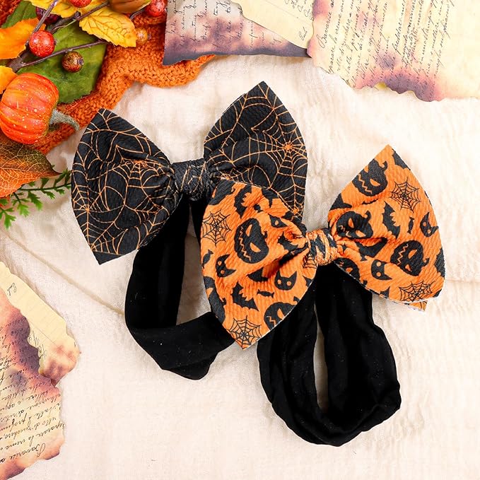 Halloween Baby Girl Bows Elastic Nylon Halloween Hairbands Hair Accessories Headbands with Bows for Newborn 2 PCS