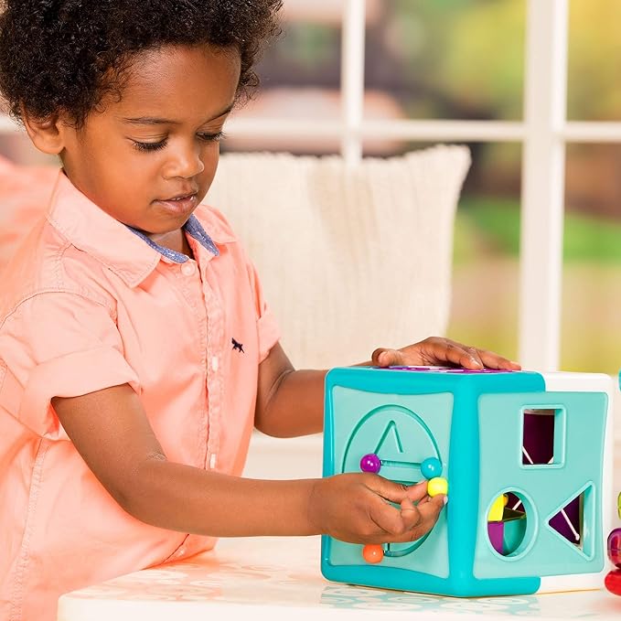 Battat – Shapes, Numbers & Letters – Toddler Sorting Activity Cube – Dexterity Toy – Bead Maze – 2+ Years – Shape Sorter Cube