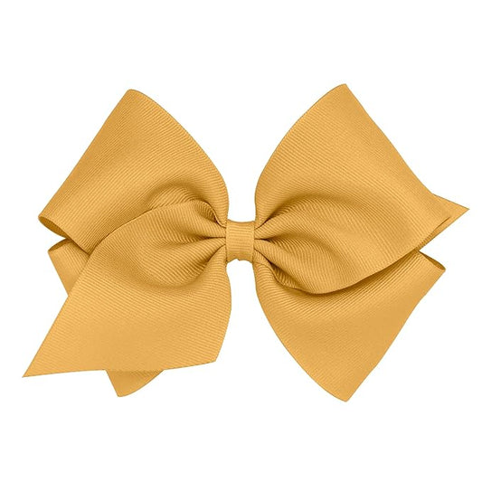 Wee Ones Girls' Classic Grosgrain Hair Bows with Plain Wrap Center, No-Slip Hair Clip, Handmade, Old Gold, Mini King