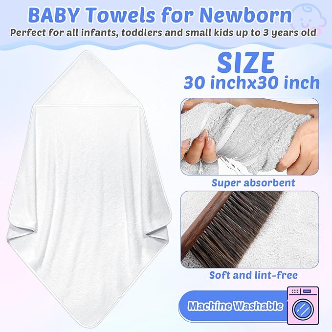 Buryeah 5 Pcs Baby Bath Towel and 15 Count Baby Washcloths Sets, Hooded Towels for Newborns Infants and Toddlers Soft Coral Fleece Toddler for Newborn Boy Girl(White)